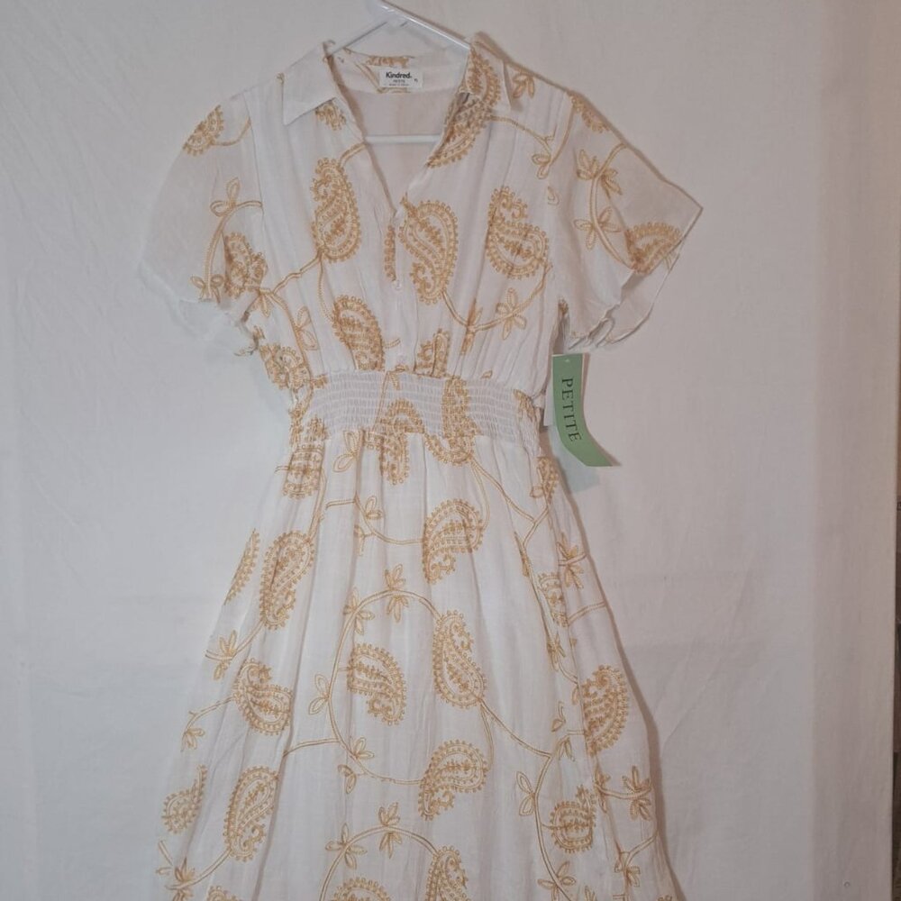 NWT Anthropologie Kindred Petite‎ Women's Maxi Dress White Embroidery Size PL